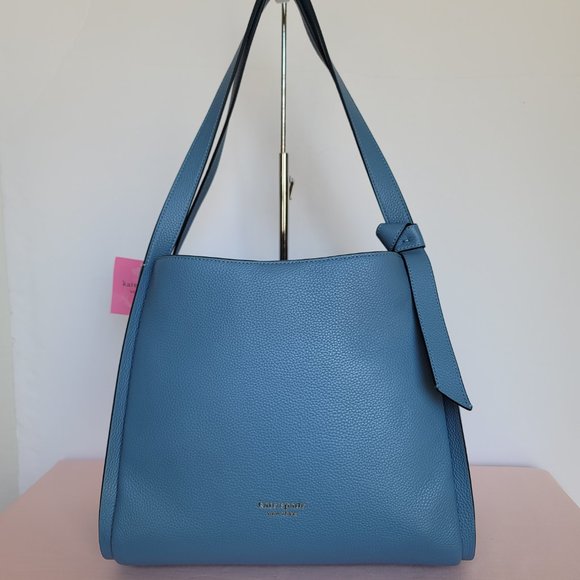 KATE SPADE Knott LARGE Pebbled Leather & Suede Shoulder Bag-Manta Blue⭐ - Picture 6 of 16